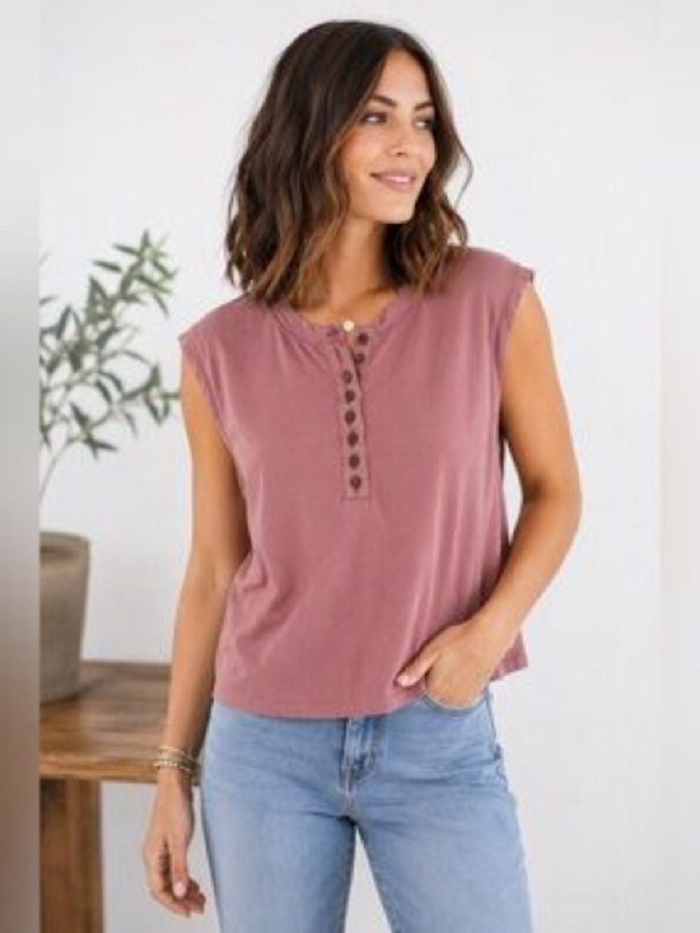 Madewell Sleeveless Henley Tank - Mauve Pink